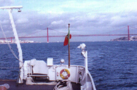 leaving Lisbon port aboard NRP D. Carlos I, Oct 15, 2000. Lisbon bridge from D.Carlos